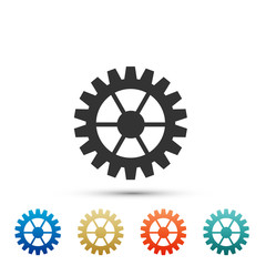 Gear icon isolated on white background. Cogwheel sign. Set elements in colored icons. Flat design. Vector Illustration