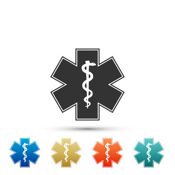 Medical symbol of the Emergency - Star of Life icon isolated on white background. Set elements in colored icons. Flat design. Vector Illustration