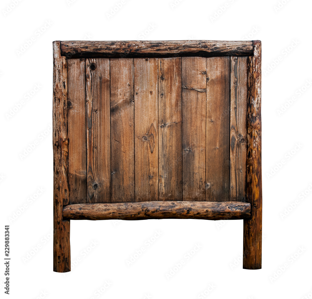 Wall mural old wood sign made of wooden planks. isolated over white (clipping path included).