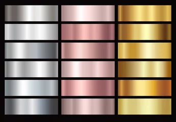 Foto op Plexiglas Gold rose, silver and golden foil texture gradation background set. Vector shiny and metalic gradient collection for border, frame, ribbon, label design. © Kindlena