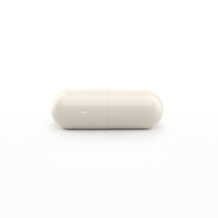 White pill capsule supplement on white background. 3d pill isolated.