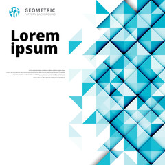 Obraz premium Abstrakcjonistyczny błękitny geometryczny trójboka wzór na białym tle z kopii przestrzenią.