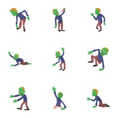 Fototapeta na wymiar Zombie style icons set. Cartoon set of 9 zombie style vector icons for web isolated on white background
