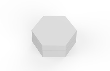 Blank White Cardboard Hexagon Packaging Box, Mock Up Template On Isolated White Background, 3D Illustration