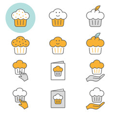 Cake flat line icon set. Vector illustration. Editable stroke.