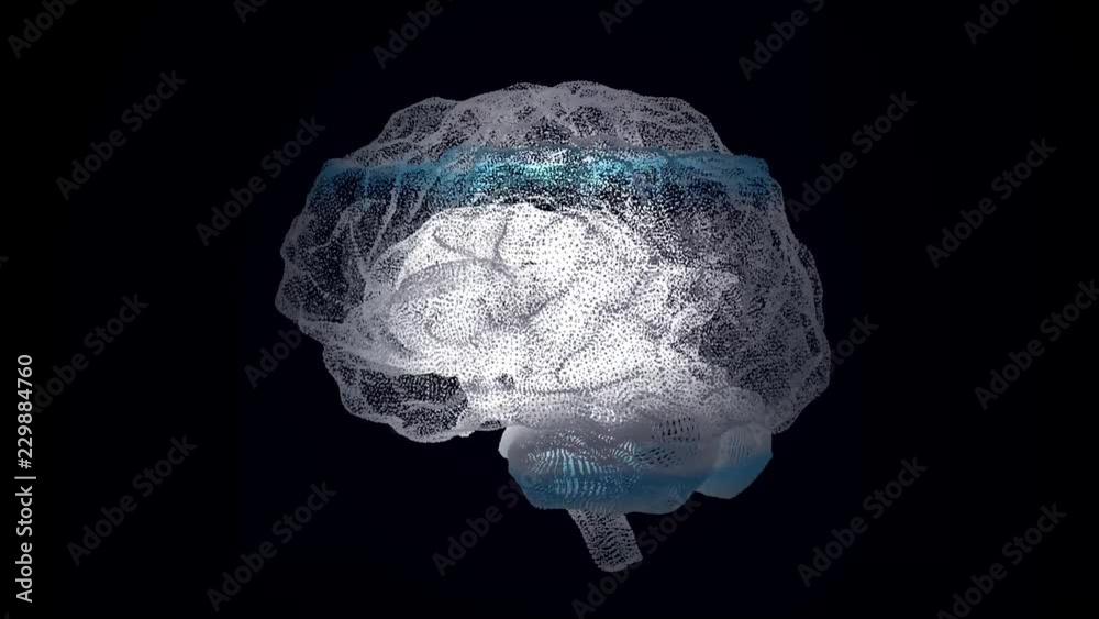Wall mural 3d render xray style image of human brain rotating. human brain being formed by revolving particles.