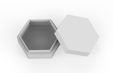 Blank White Cardboard Hexagon Packaging Box, Mock Up Template On Isolated White Background, 3D Illustration