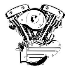 Vector black and white image of a motorcycle engine.