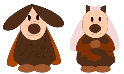 male and female of dog isolated on white background