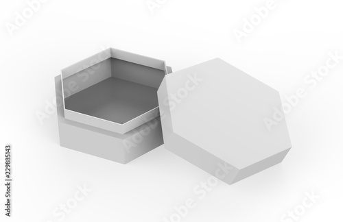 Download Blank White Cardboard Hexagon Packaging Box Mock Up Template On Isolated White Background 3d Illustration Wall Mural Devrawat21