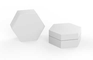 Blank White Cardboard Hexagon Packaging Box, Mock Up Template On Isolated White Background, 3D Illustration