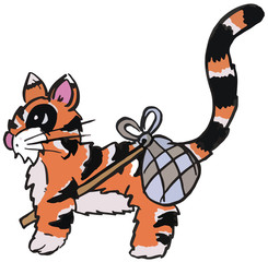 Hobo Adventure Travelling Cat Vector Illustration