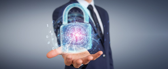 Web security protection interface used by businessman 3D rendering