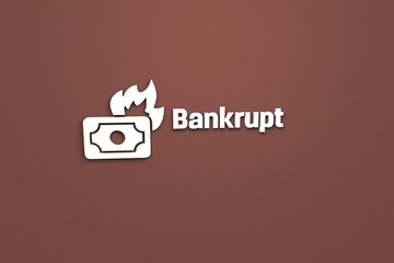 Illustration of Bankrupt with light text on brown background