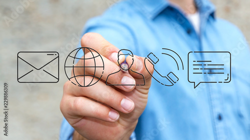 Businessman drawing thin line contact icon