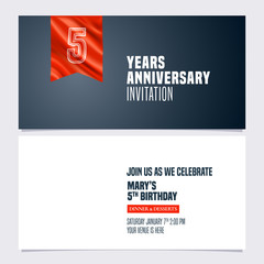 5 years anniversary invitation vector illustration. Template design element