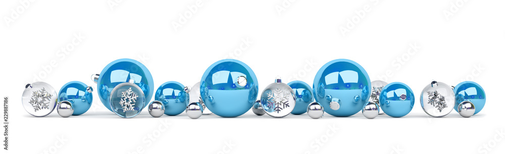 Wall mural blue and silver christmas baubles isolated 3d rendering