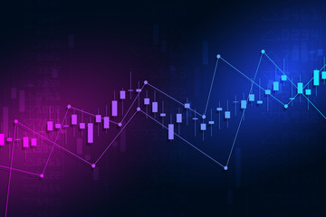 Stock market graph or forex trading chart for business and financial concepts, reports and investment on dark background . Vector illustration
