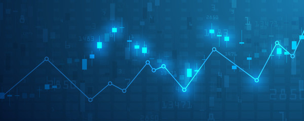 Stock market graph or forex trading chart for business and financial concepts, reports and investment on blue background . Vector illustration