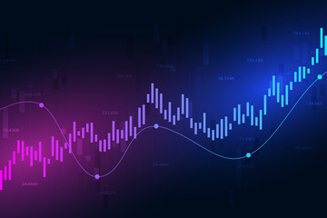 Stock market graph or forex trading chart for business and financial concepts, reports and investment on dark background . Vector illustration