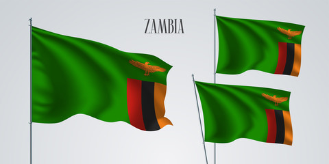 Zambia waving flag set of vector illustration.