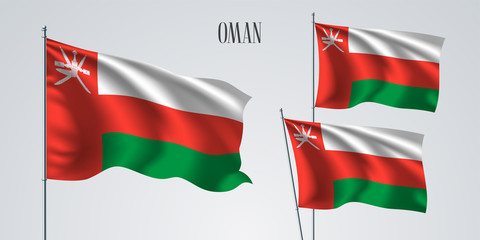 Oman waving flag set of vector illustration.