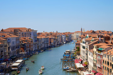 Fototapeta na wymiar Grand Canal in Venice, aerial view with clear blue sky in summer in Italy