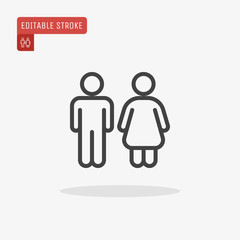 Outline man and woman icons isolated on grey background. Line Toilet pictogram. Restroom symbol for website design, mobile application, ui. Editable stroke. Vector illustration, eps10.