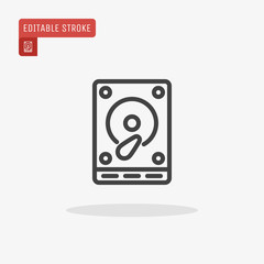 Outline Hard disk icon isolated on white background. Line Hdd symbol for website design, mobile application, ui. Editable stroke. Vector illustration, eps10.
