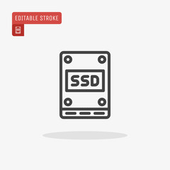 Outline solid state disk icon isolated on grey background. SSD symbol for website design, mobile application, ui. Editable stroke. Vector illustration. Eps10.