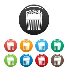 Paper popcorn box icons set 9 color vector isolated on white for any design