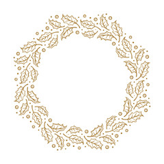 Vintage Christmas vector wreath frame with holly decoration