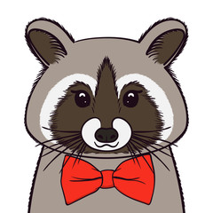 Cute Racoon with bow-tie. Print for fabric, t-shirt, poster. Vector illustration