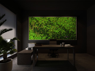 3d rendering green wall in modern office