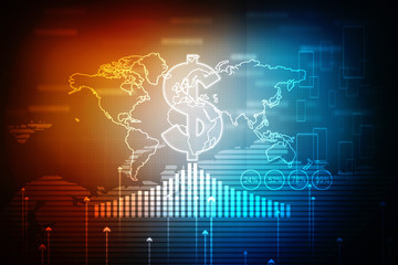2d rendering Stock market online business concept. business Graph with dollar sign