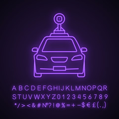 Smart car in front view neon light icon