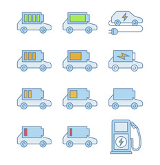 Fototapeta na wymiar Electric car battery charging color icons set