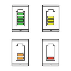 Smartphone battery charging color icons set
