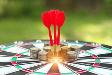 dartboard target center with arrows, idea of financial and business goal, using as background