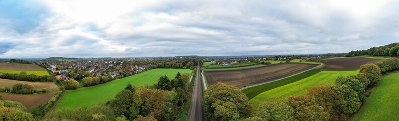 Fototapeta na wymiar Panorama with railway tracks in the foreground