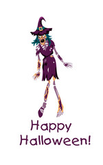 Zombie girl. Cute young woman in style of Dead Monster going for Halloween party. Vector illustration in flat cartoon style on a white background. Element for your design, prints and greeting card.