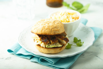 Chicken burger with coleslaw