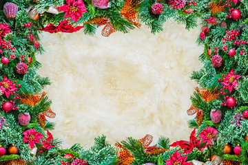 Festive composition, background blank for new year postcard, Christmas, flat lay, copyspace
