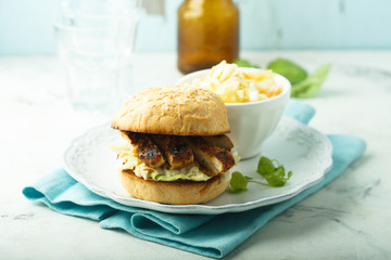 Chicken burger with coleslaw