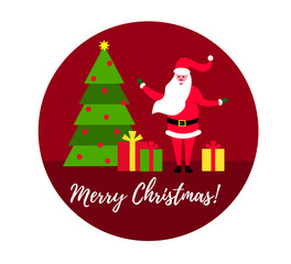 Santa Claus standing near Christmas tree with presents for Christmas illustration