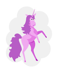 The funny unicorn stands on its hind legs. Cartoon style.