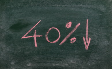 40 percent sale concept drawn on chalkboard, blackboard background and texture