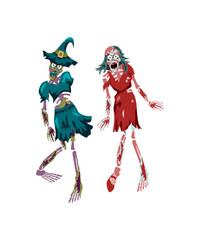 Zombie girl. Cute young woman in style of Dead Monster going for Halloween party. Vector illustration in flat cartoon style on a white background. Element for your design, prints and greeting card.