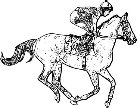  jockey riding race horse drawing - vector