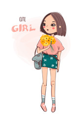 Cute fashion girl. Colored vector illustration